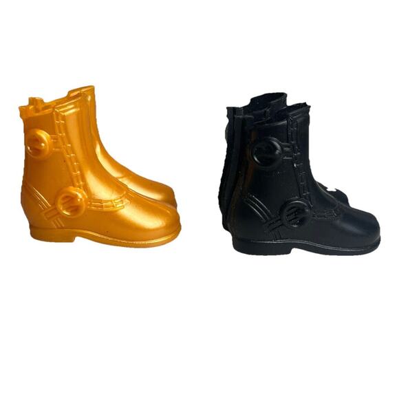 Barbie Doll Ken Shoes Boots Lot Gold and Black 2 Pairs Motorcycle Boots - Picture 1 of 10